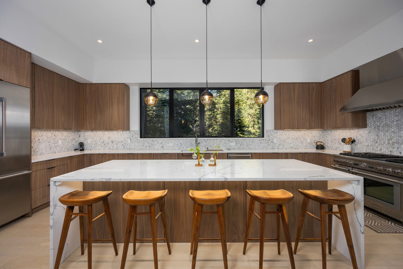 Professional kitchen with marble island