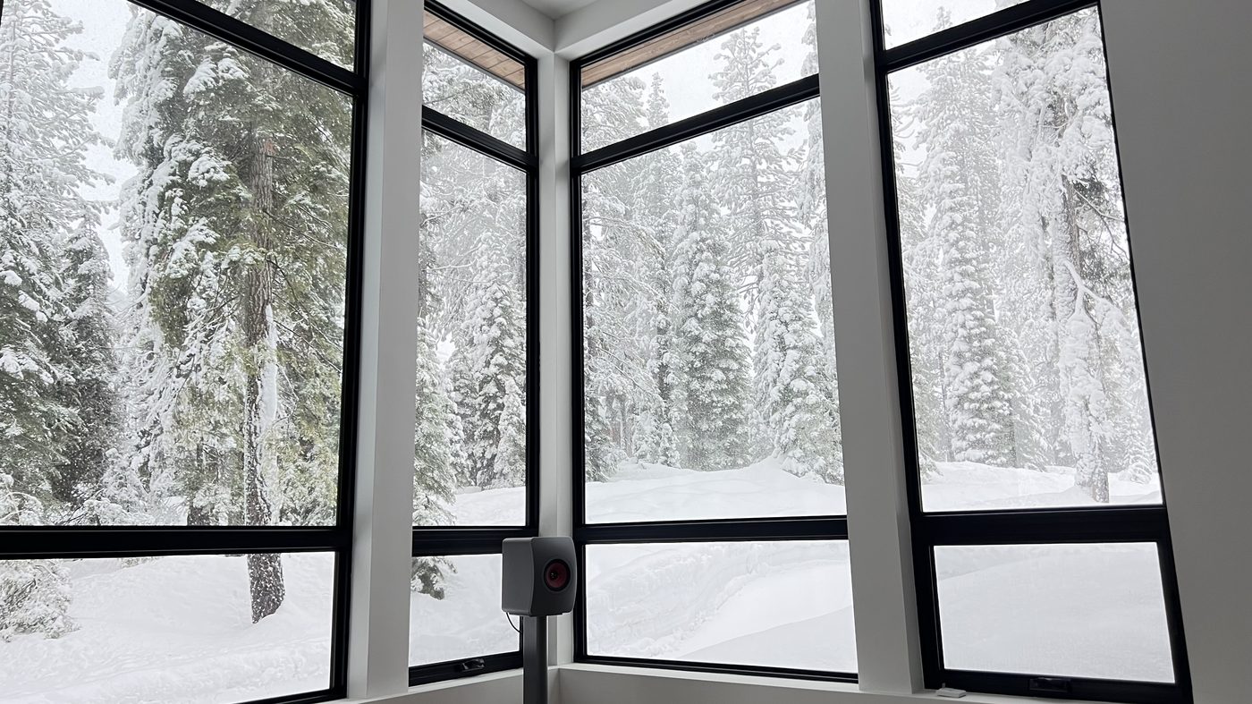 View from inside during a snowstorm